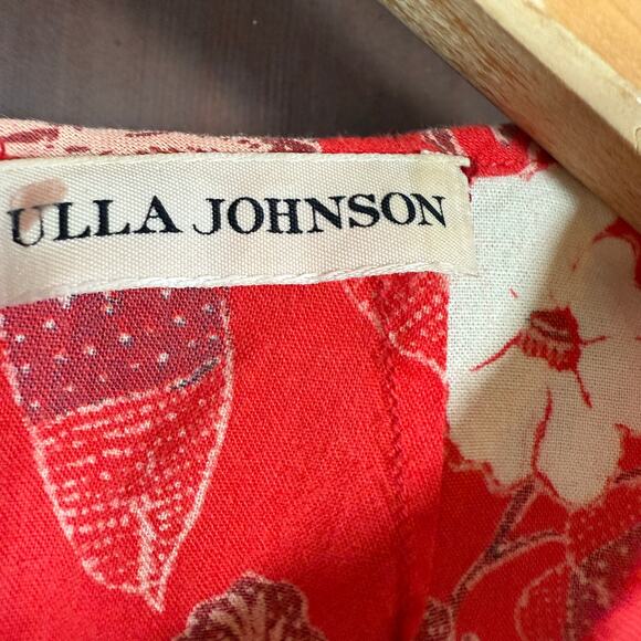 ULLA JOHNSON | Terese Red Floral Cotton Puff Sleeve Blouse | Size 6 - Picture 5 of 9